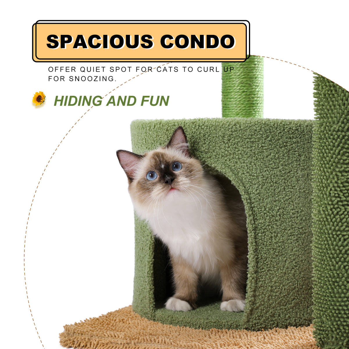 90.5 cm Cactus Cat Tree with Sisal Scratching Posts, Cat Cave, Hammocks & Dangling Toy