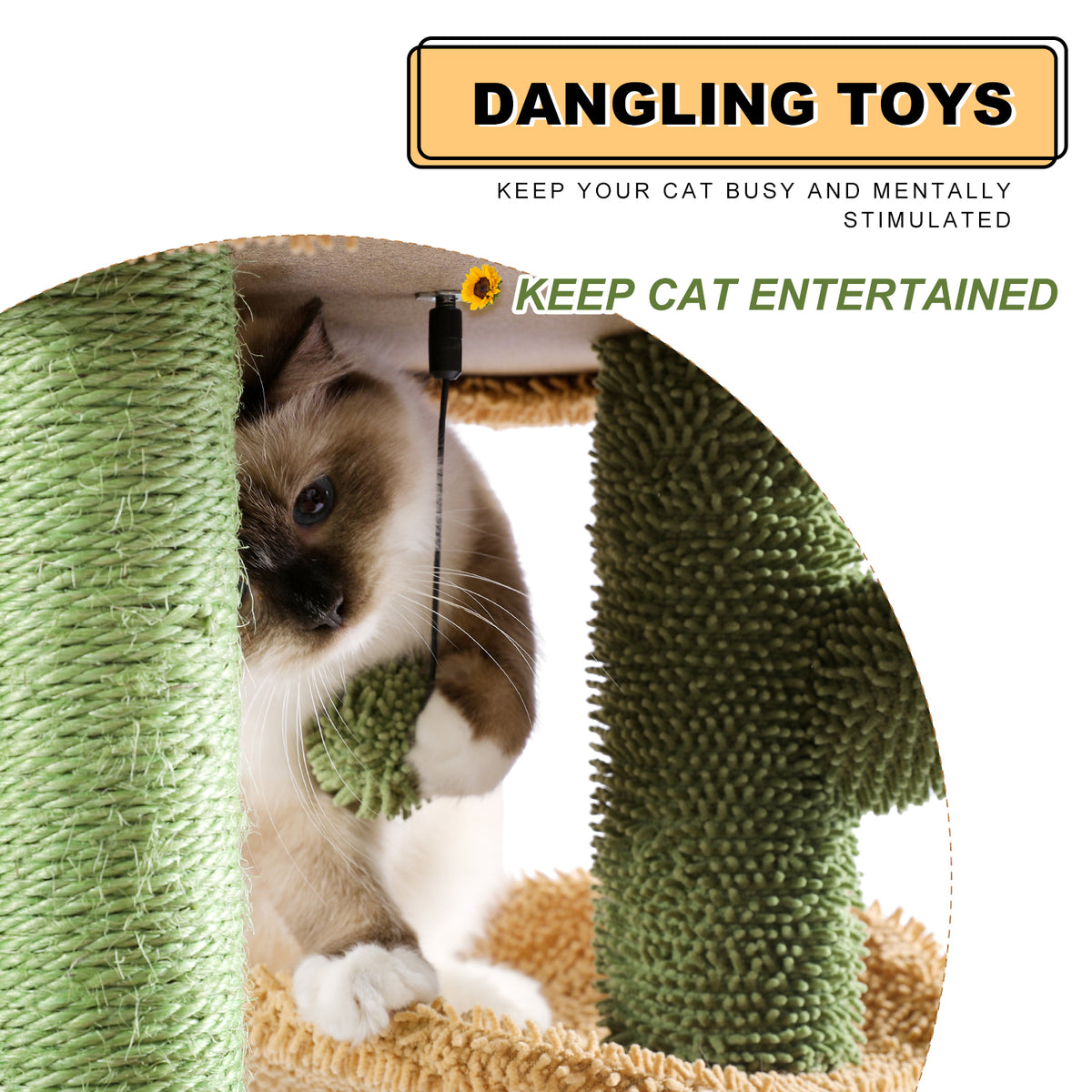 90.5 cm Cactus Cat Tree with Sisal Scratching Posts, Cat Cave, Hammocks & Dangling Toy