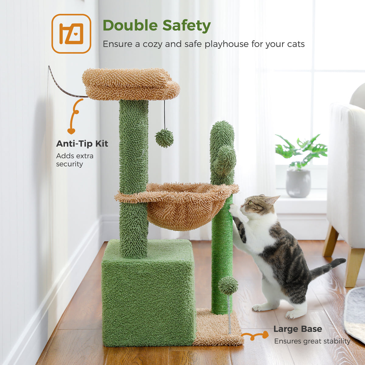 Compact 83 cm Cat Tree with Condo, Hammock, Sisal Scratching Post & Top Perch – Green