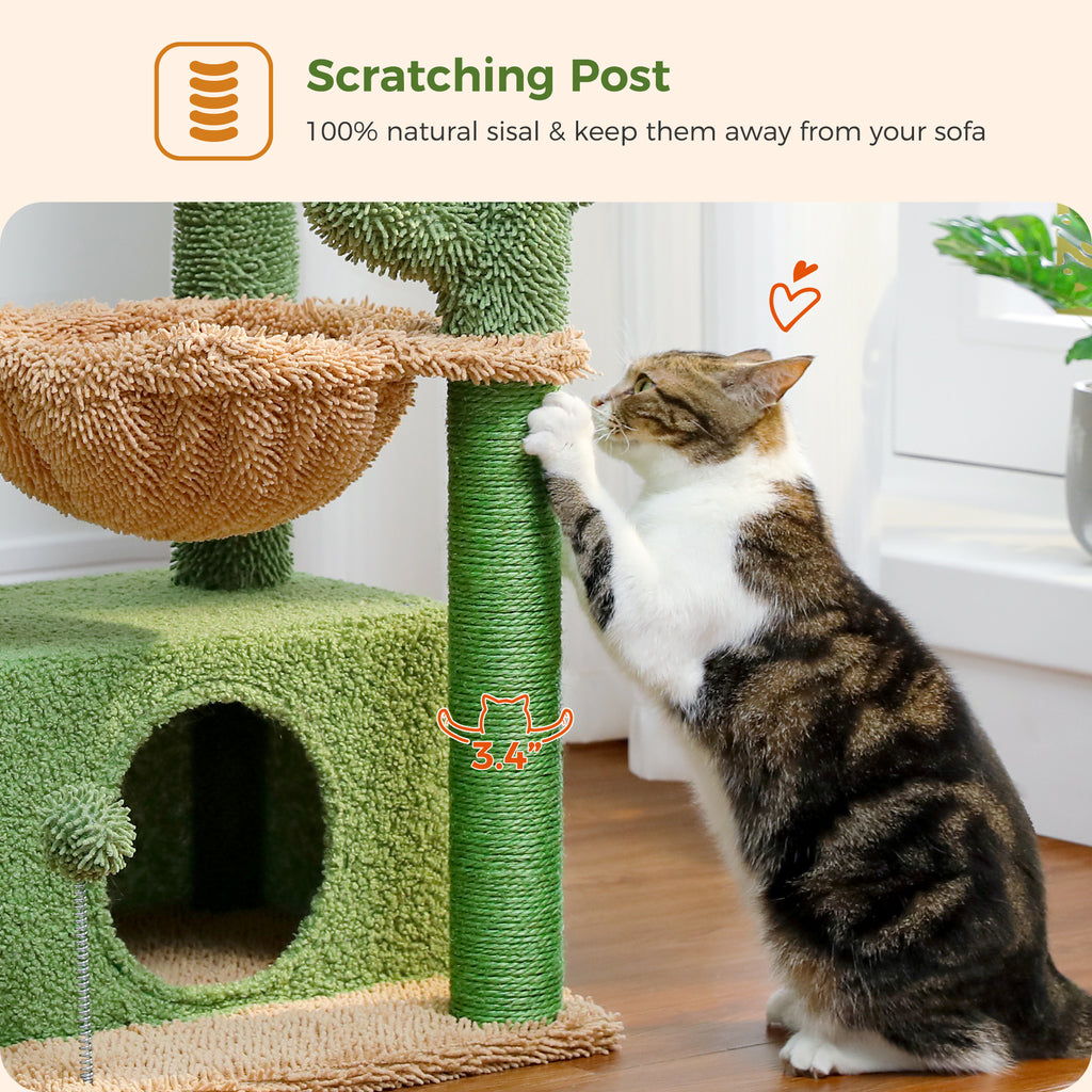 Compact 83 cm Cat Tree with Condo, Hammock, Sisal Scratching Post & Top Perch – Green