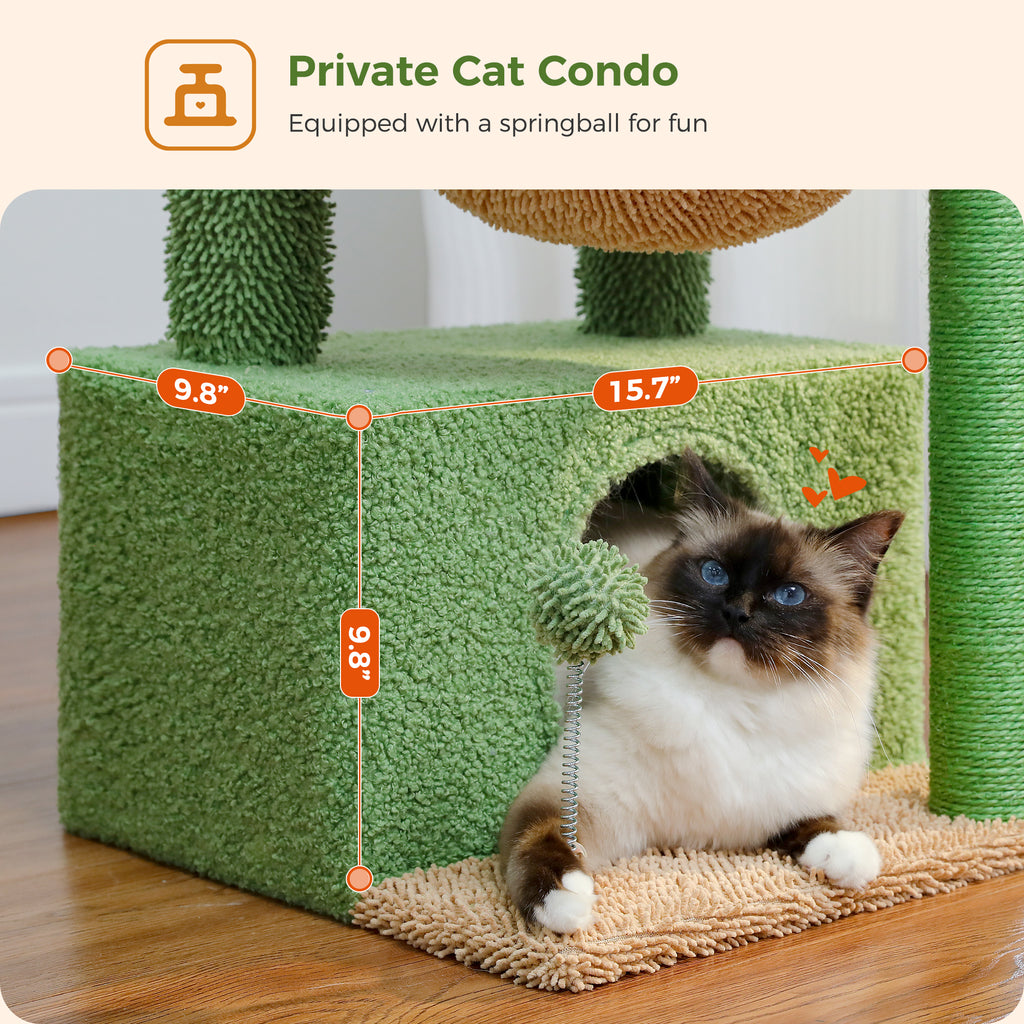 Compact 83 cm Cat Tree with Condo, Hammock, Sisal Scratching Post & Top Perch – Green