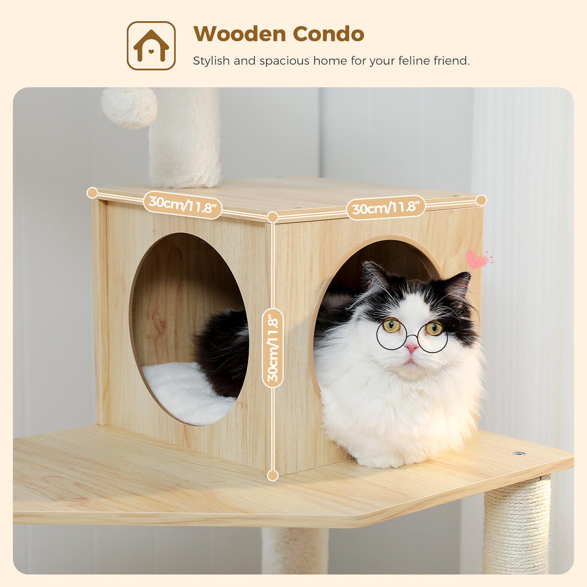 Large Multi-Level Cat Tree, 143 cm, with Wooden Condo, XL Hammock & Sisal Scratch Posts
