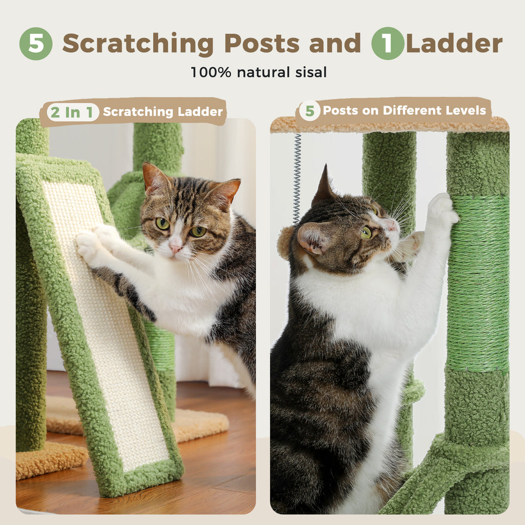 Floor-to-Ceiling Adjustable Cat Tree, 216–285 cm, with Scratching Posts, Hammocks & Cat Condo – Pink/Green