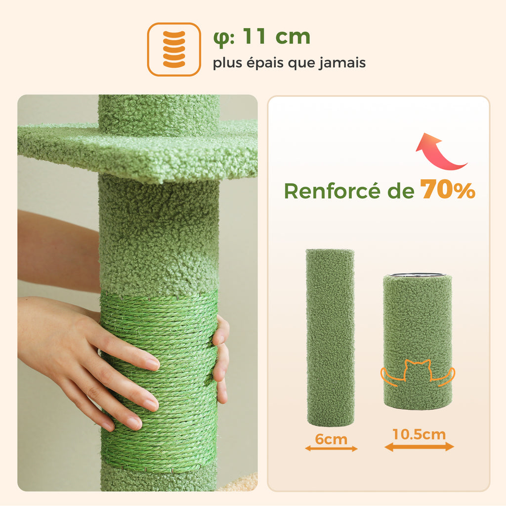 Cactus Floor-to-Ceiling Cat Tree, 205–255 cm Adjustable Cat Tower with Sisal Scratching Post, 2 Beds & Platforms