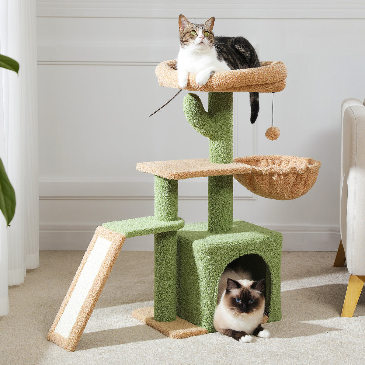 80 cm Green Cat Tree with Cat Condo, Hammock, Padded Top Perch, Sisal Scratching Ramp & Wall Anchor