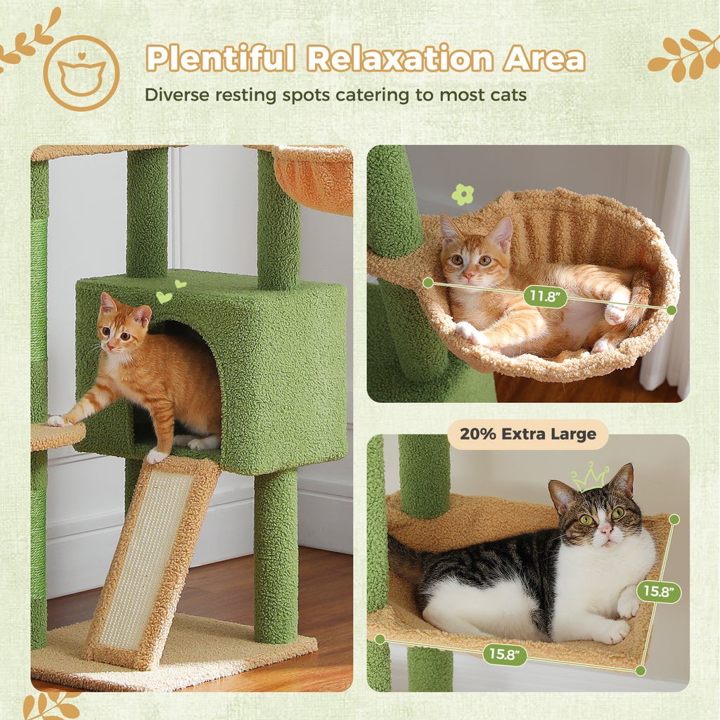 Floor-to-Ceiling Cat Tree, 230–252 cm Adjustable Cat Tower with 5 Sisal Scratching Posts, Hammock, Condo & Climbing Platforms