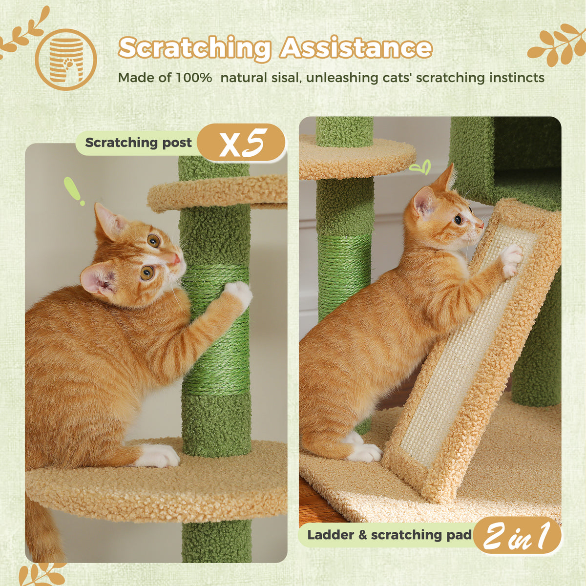 Floor-to-Ceiling Cat Tree, 230–252 cm Adjustable Cat Tower with 5 Sisal Scratching Posts, Hammock, Condo & Climbing Platforms
