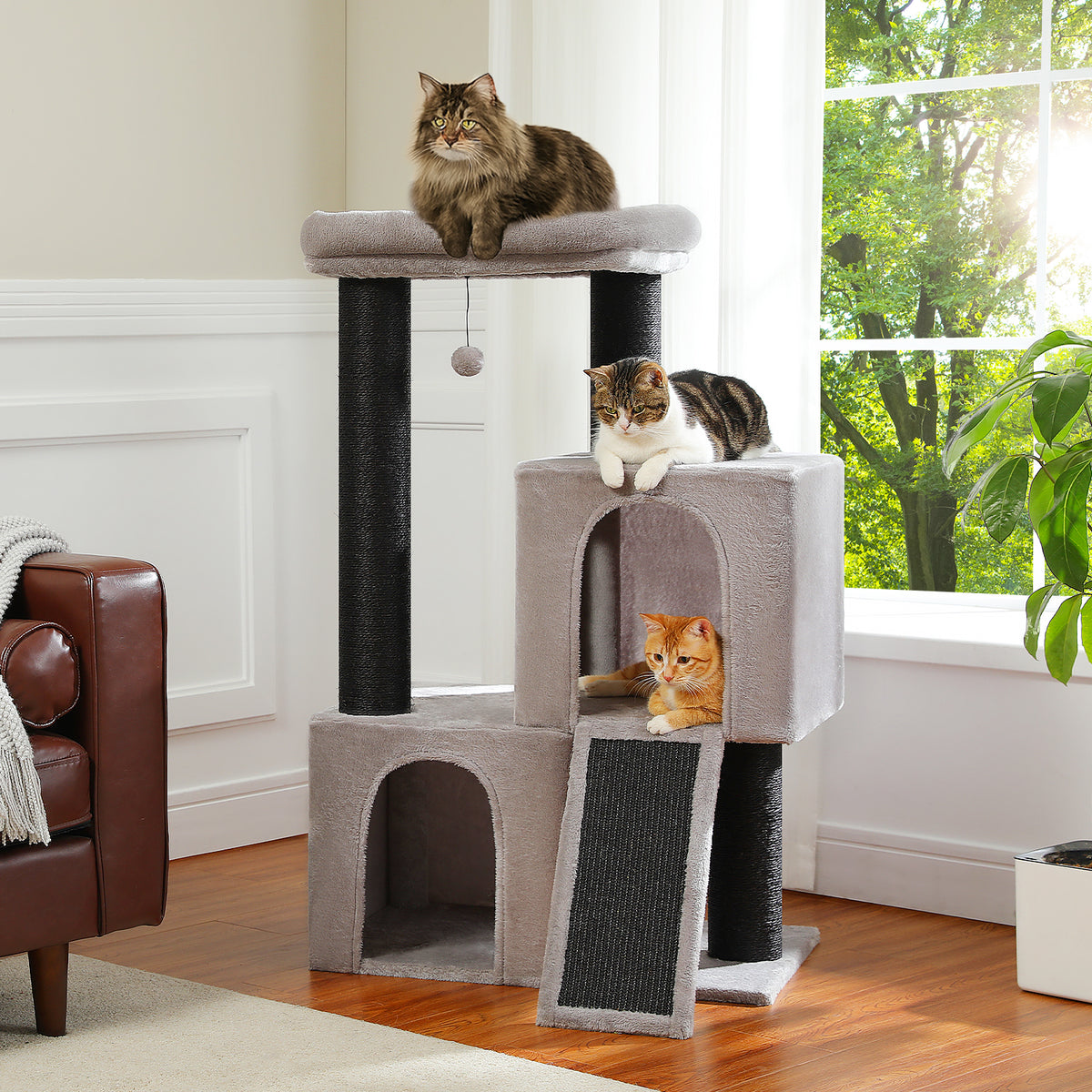 Pink Flower Cat Tower with 2 Hideaway Condos, Soft Flower Perch & Hanging Toy – 73 cm