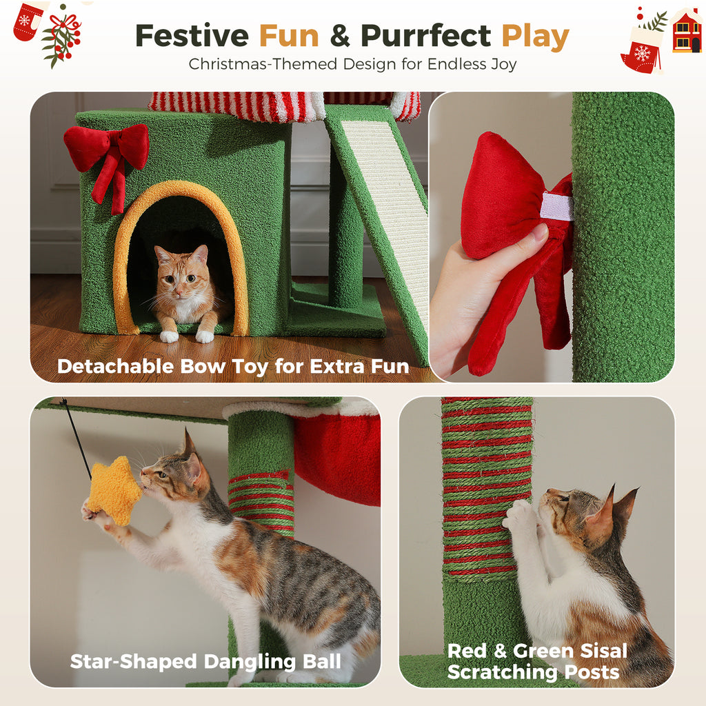 Adjustable Christmas Floor-to-Ceiling Cat Tree with 3 Condos, Hammock & Sisal Scratching Posts – 211–276 cm / 83–108.7 in