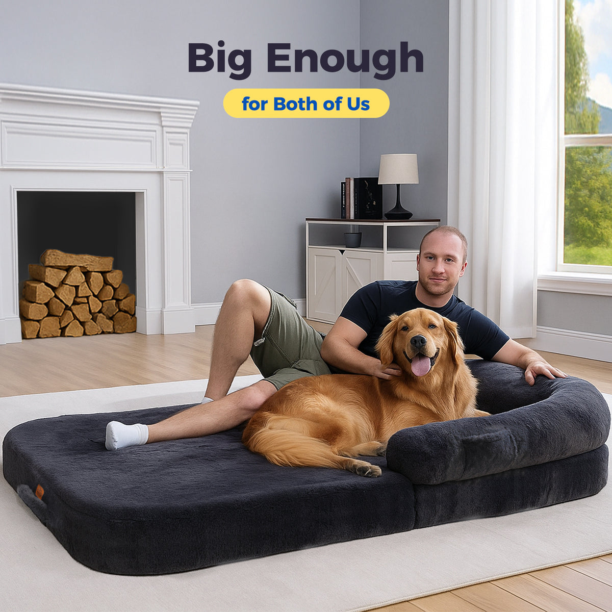 XL Human-Sized Pet Bed for Cats & Dogs – Foldable, Washable & Egg-Crate Foam, Grey