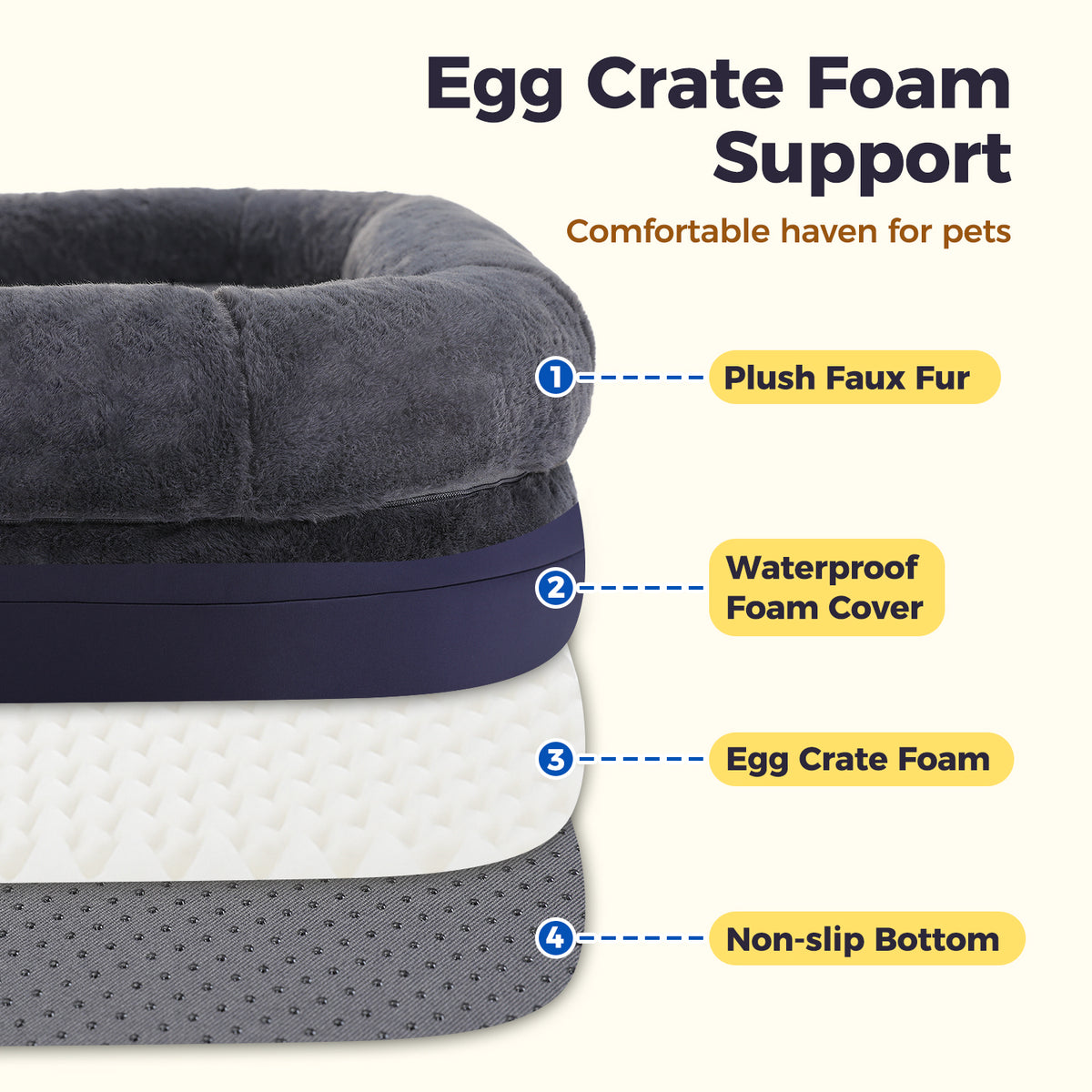 XL Human-Sized Pet Bed for Cats & Dogs – Foldable, Washable & Egg-Crate Foam, Grey