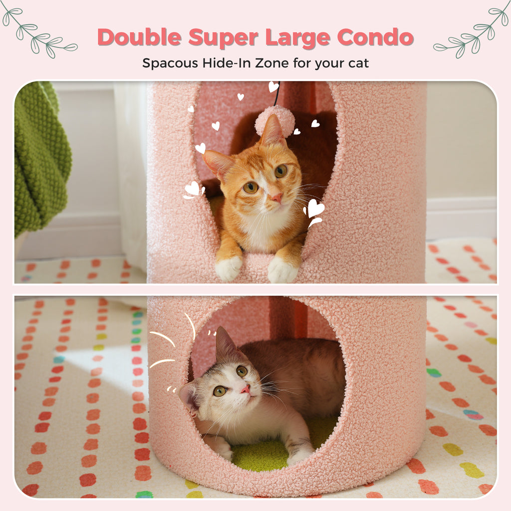 Pink Flower Cat Tree with 2 Hideaway Condos & Soft Perch, 73 cm / 28.7 in Tall