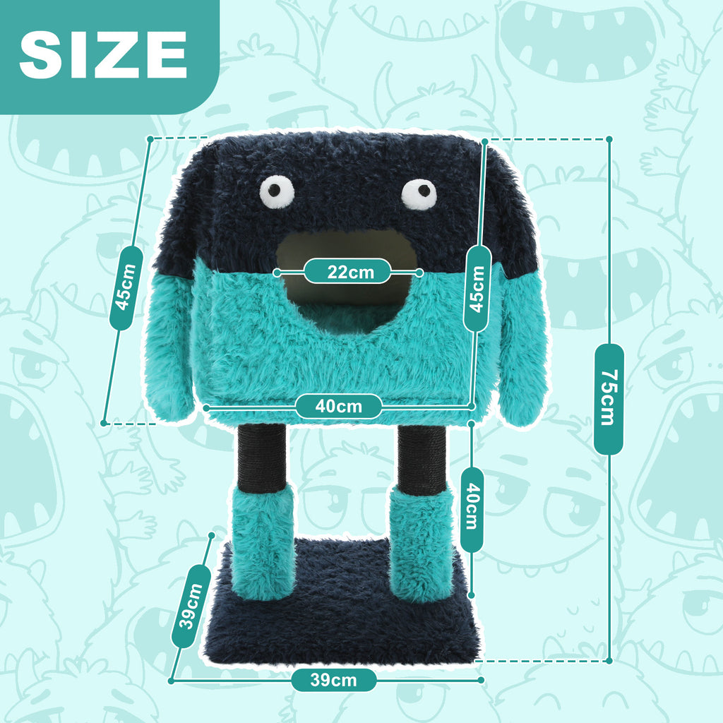 2-in-1 Detachable Monster Cat Tree with Cosy Condo & Sisal Scratching Posts – Teal Blue, 75 cm