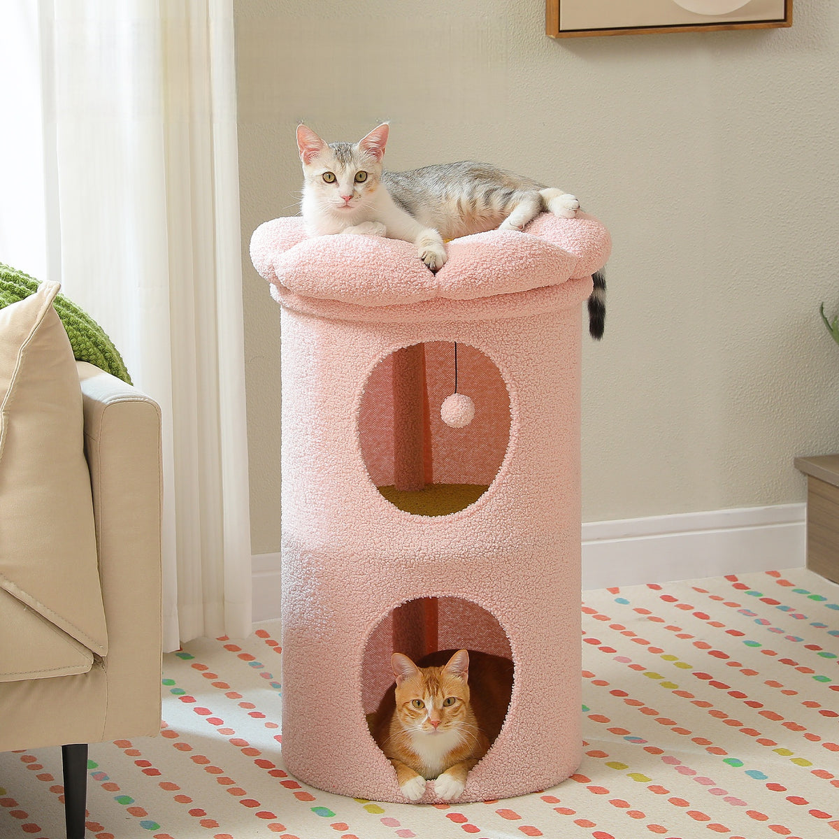Pink Flower Cat Tree with 2 Hideaway Condos & Soft Perch, 73 cm / 28.7 in Tall