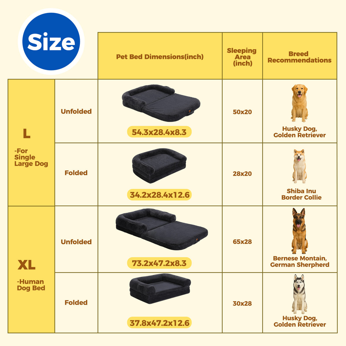 XL Human-Sized Pet Bed for Cats & Dogs – Foldable, Washable & Egg-Crate Foam, Grey